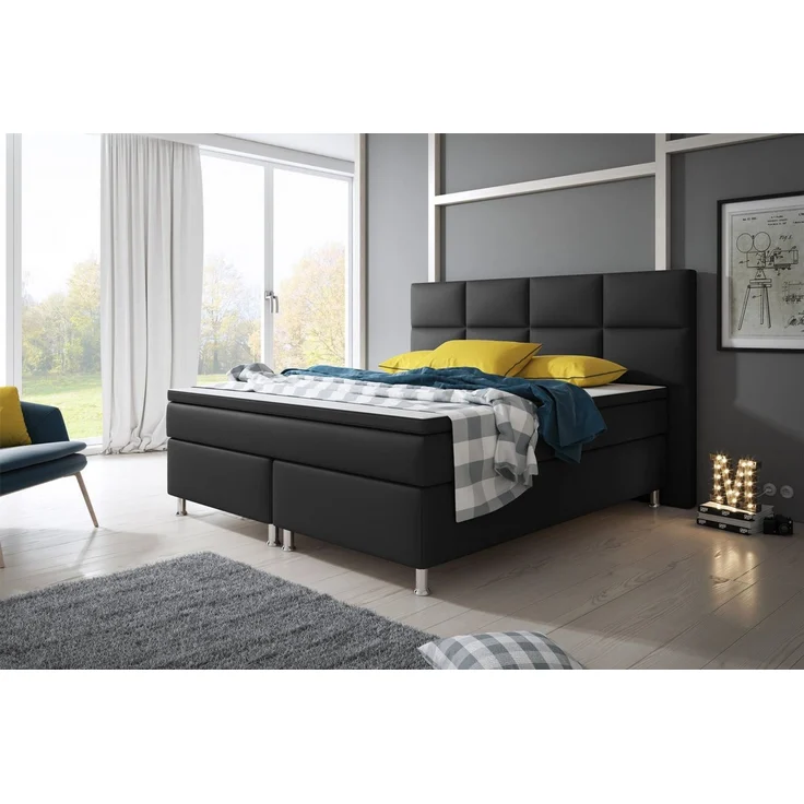 inter Boxspringbett Miami 180x200 cm Kunstleder mit 7-Zonen TFK und Topper (180x200 cm, Schwarz mit 7 Zonen Taschenfederkernmatratzen und Topper), Boxspringbett, Hotelkomfort, Mit Topper, Tonnentaschenfederkern – Bild 3