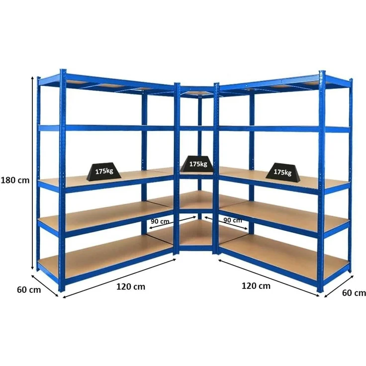PROREGAL Mega Deal Eckregal Ragnar 1x: 180 x 90 x 60 cm | Taurus 2X: 180 x 120 x 60 cm Blau Fachlast 175kg, Kellerregal, Steckregal, Garagenregal, Lagerregal – Bild 2