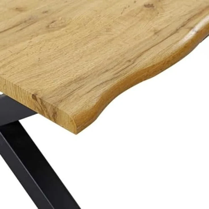 Wildeiche-Design Esstisch OAKLAND 160cm X-Metallgestell 5cm Baumkante – Bild 6