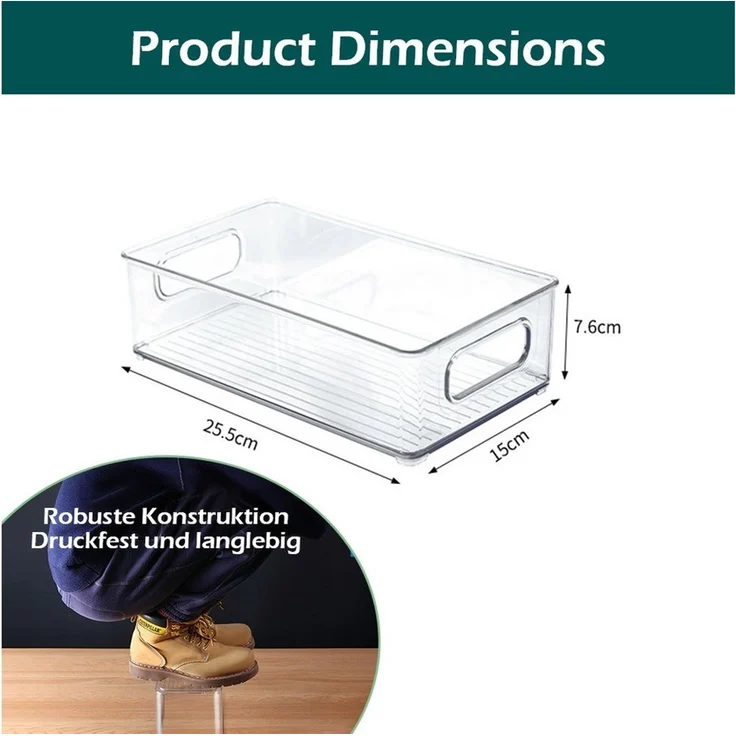 TUWENA Aufbewahrungsbox Kühlschrank Organizer Set mit Griff, Stapelbare Aufbewahrungsbox, Aufbewahrung Boxen für Küchen, Schränke, Gefrierschrank - BPA Frei – Bild 1