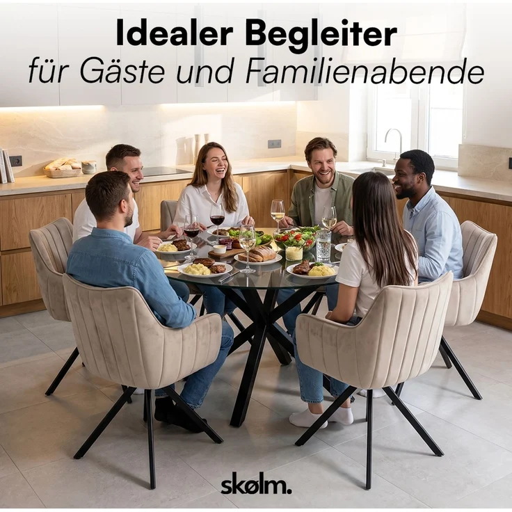 skølm 'Gymir' Esszimmerstühle, 6er Set, macchiato, gepolsterter Leinenbezug mit Kanalsteppung, drehbar & höhenverstellbar, Polsterstühle mit Armlehnen, bis 150 kg belastbar – Bild 9