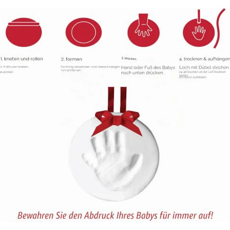 Pearhead Babyprints Handabdruck oder Fußabdruck Andenken Ornament, Weiß, Rond – Bild 2