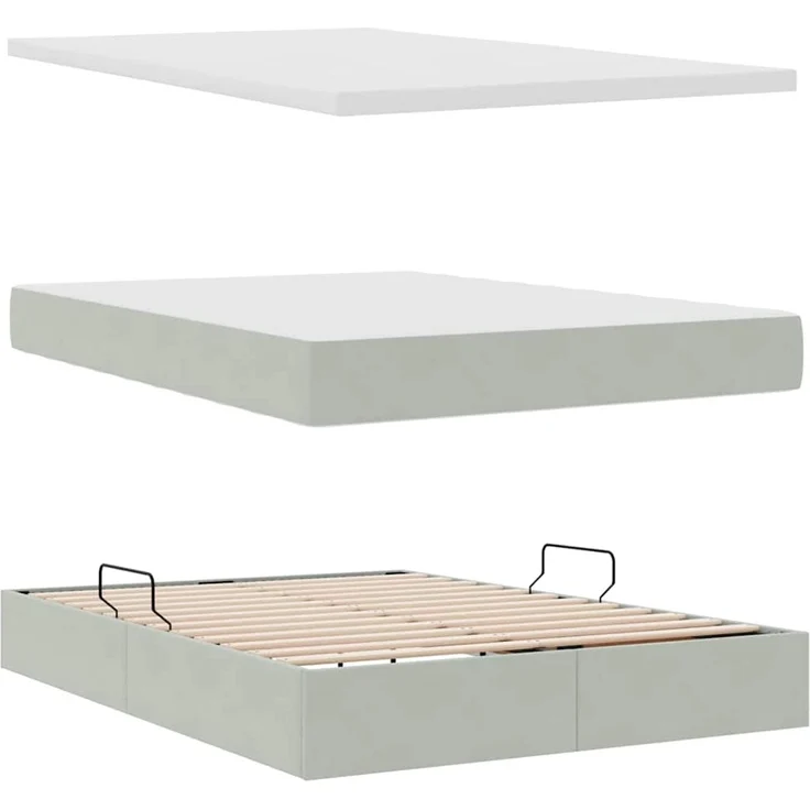 vidaXL Aufbewahrungsbett mit Matratze Hellgrau 140 x 190 cm Samt 3372087 – Bild 8
