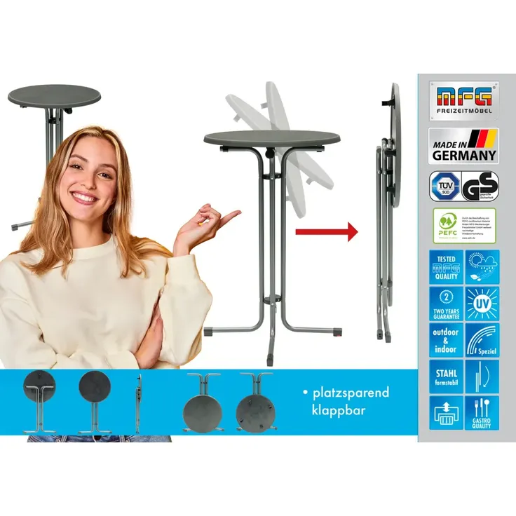 MFG Stehtisch klappbar mit wetterfester Melamin-Platte, MDF/Stahlrohr anthrazit, 110 x 70 cm – Bild 4