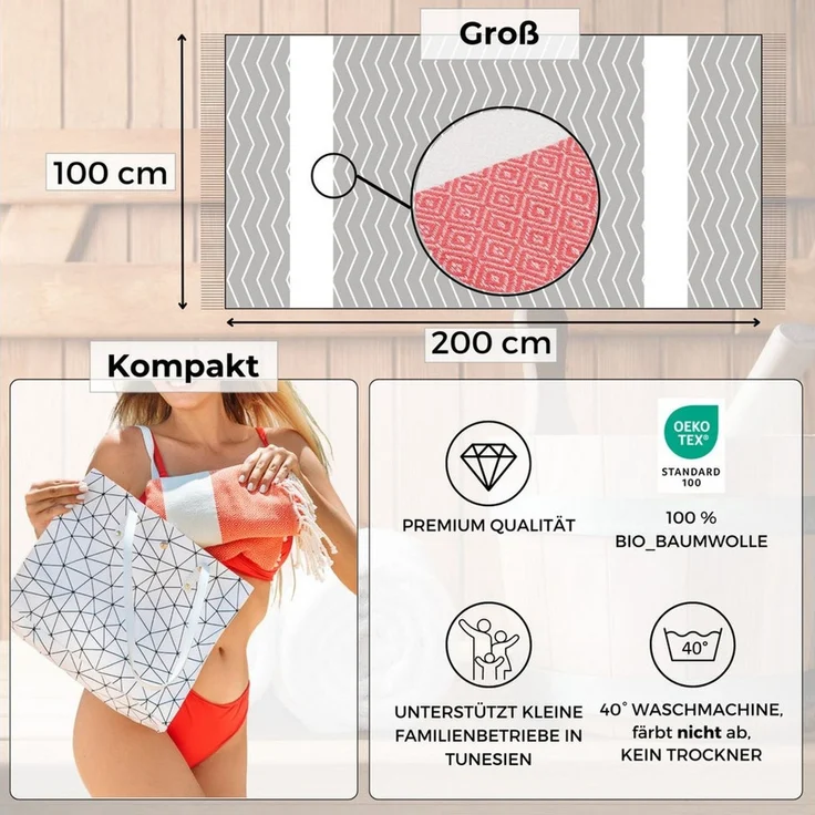 furora HOLIDAY Saunatuch Saunahandtuch Saunatuch Damen + Herren, Hamamtuch groß 100x200 XXL – Bild 2