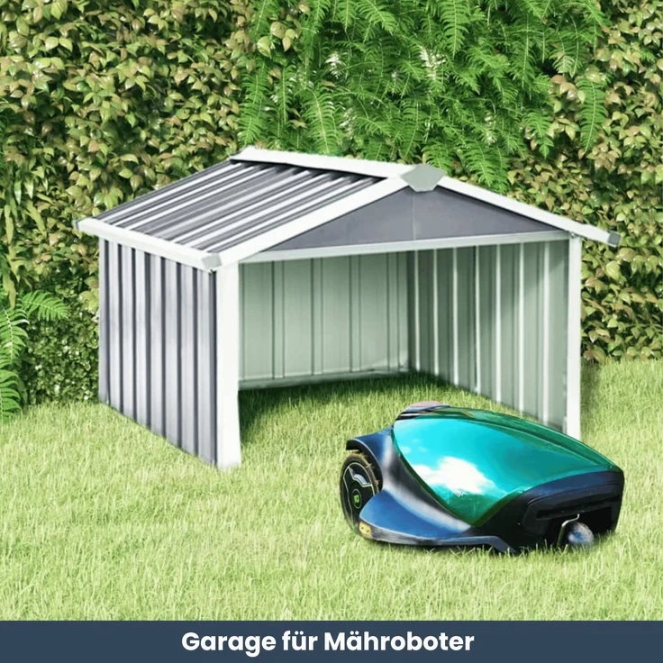 DELUKE® Mähroboter Garage aus Metall - 92x97x63cm | Dach Carport Überdachung für Rasenmäher Rasenroboter Automower Garten Mährobotergarage Regenschutz für Rasenmäher, Grau – Bild 2