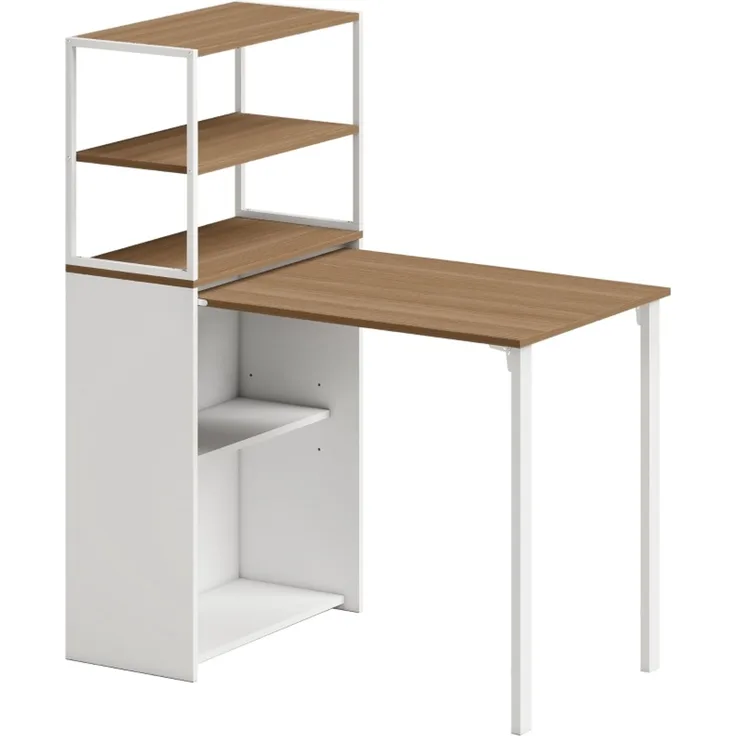 EINHOM Schreibtisch Klappbar Küchentisch mit 4 Regal Computertisch Arbeitstisch Laptoptisch 105 x 60 x 127 cm Naturholz