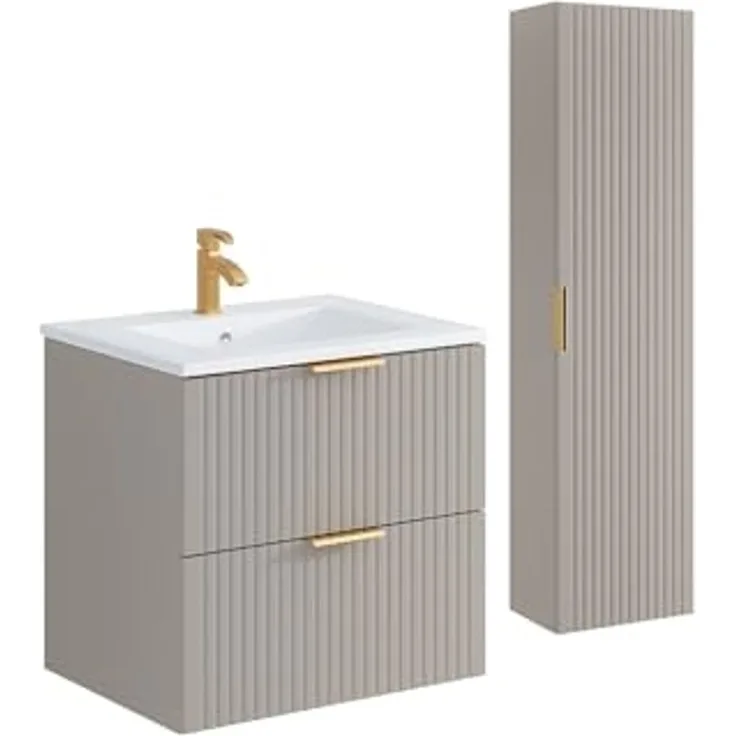 Vente-unique - ZEVARA Badmöbel-Set Holz, Platte Beige - B 46 cm x H 57 cm x L 60 cm