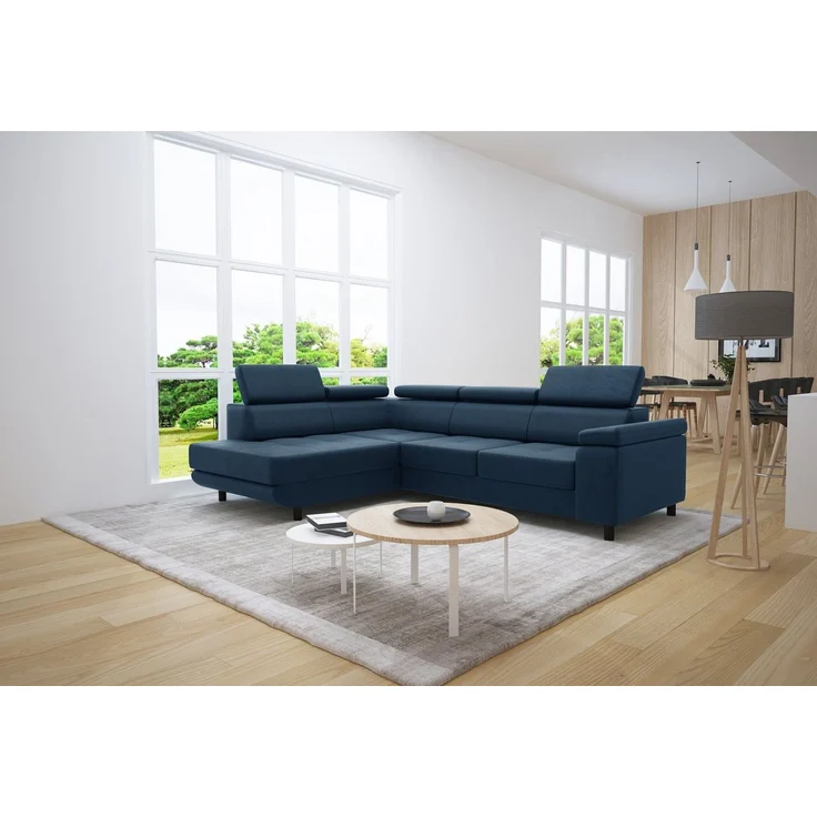 thematys Ecksofa LUNA L 250 x 183 cm, mit Schlaffunktion, mit Bettkasten, mit verstellbaren Kopfstützen, Blau (Monolith 77), Ausrichtung Links – Bild 3
