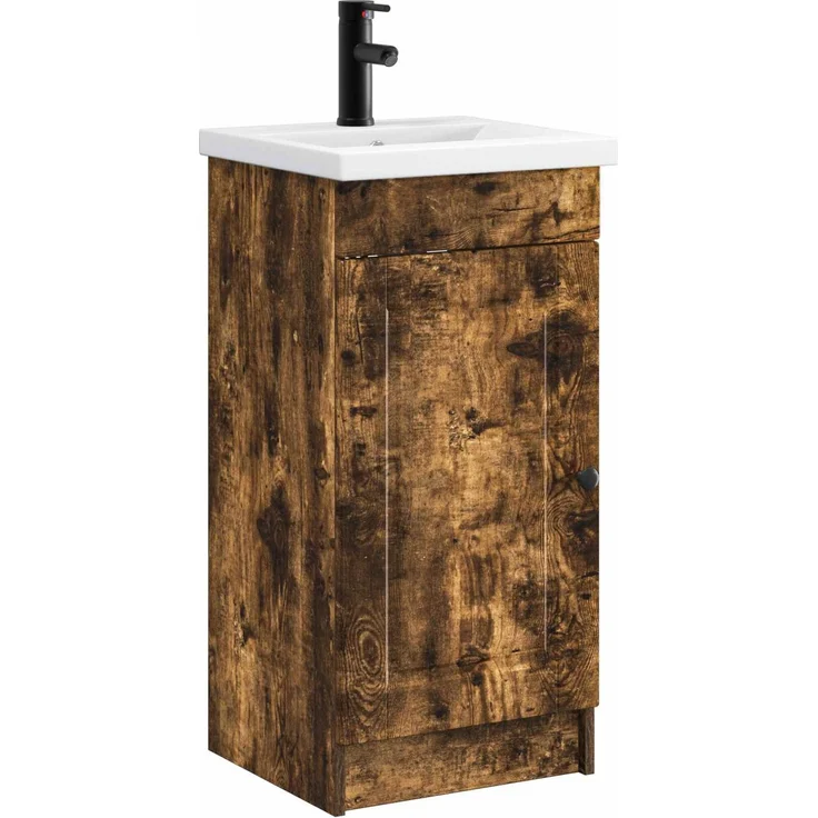 vidaXL Badezimmerschrank mit Waschbecken Geräucherte Eiche 890059 – Bild 1