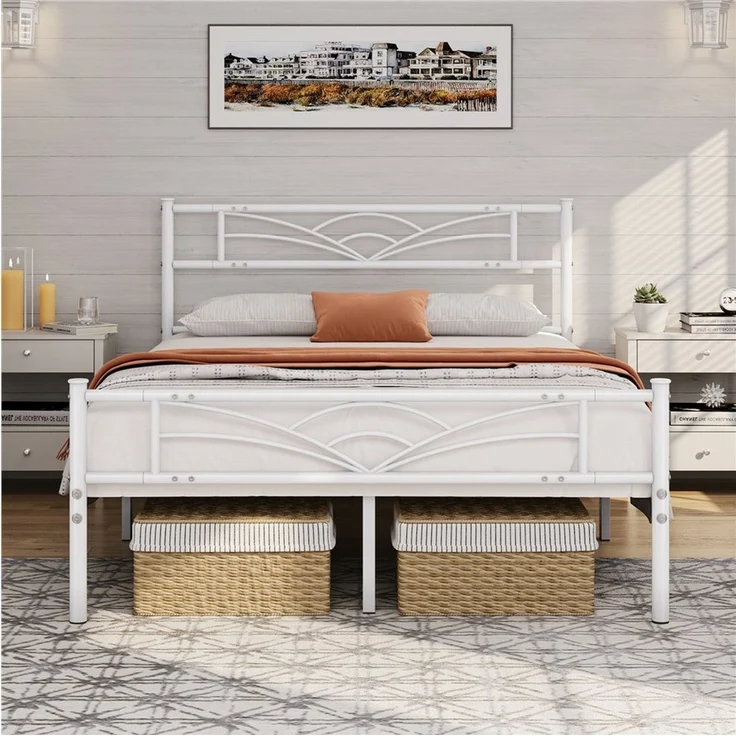 Yaheetech Metallbett mit Lattenrost, Wolkenmuster, Weiß, 140x200 cm – Bild 3
