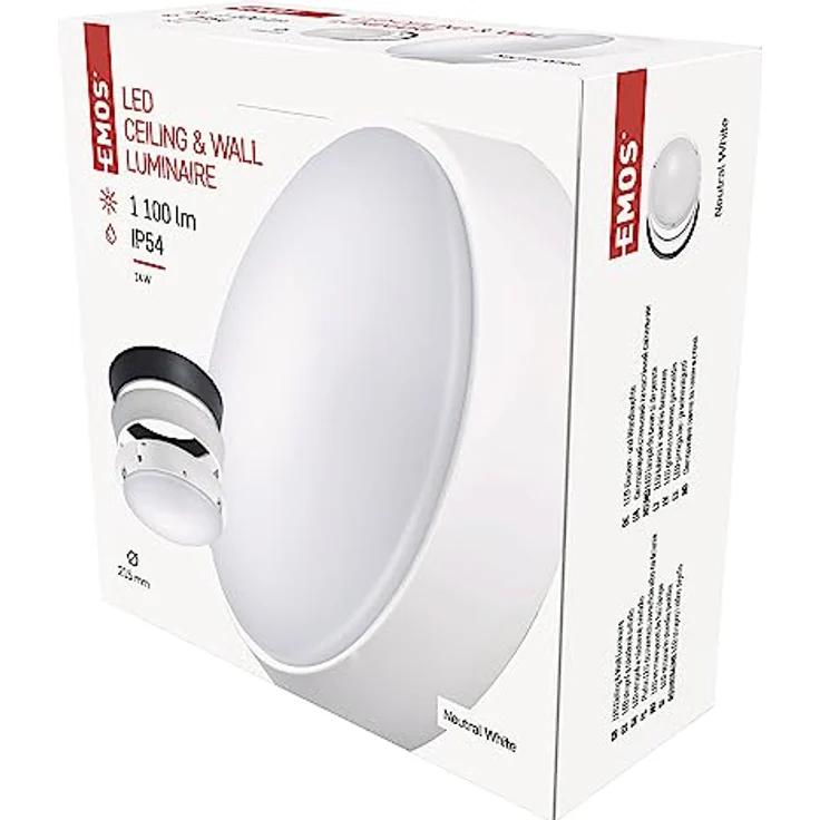 EMOS - LED-Wand-/Deckenleuchte, rund, austauschbarer Rahmen - wasserdicht - neutralweiß - 1100 lm - 14 W (statt 75W Glühbirne) - 25 000 Std. - Abstrahlwinkel 120° - für Außenbereich - Ø21,5 cm – Bild 2