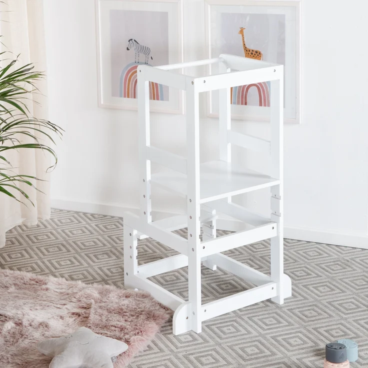 roba Montessori Lernturm aus Holz - Sicherer Tritthocker für Kinder - Bis 80 kg belastbar - Weiß – Bild 2