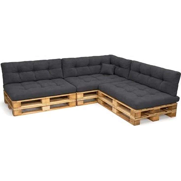 POKAR Palettenkissen Palletenauflagen Palettenpolster Palettensofa Palettenmöbel 8er Set: Sitzkissen 120x80 + Rückenlehne 120x40, Anthrazit – Bild 1