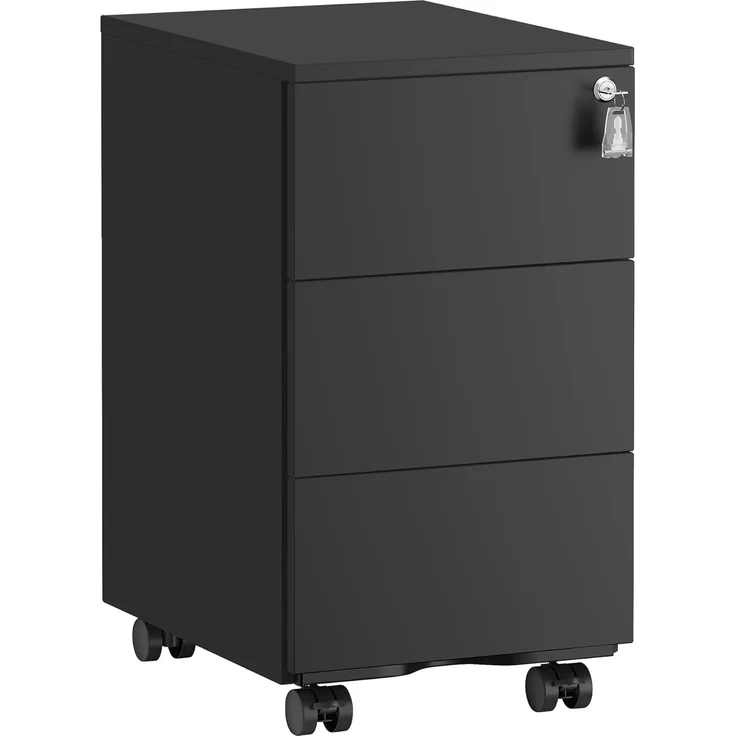 SONGMICS Schubladenschrank, Rollcontainer, mobiler Aktenschrank, Metallschrank, Druckertisch, abschließbar, 3 Schubladen, vormontiert, Büro, Homeoffice, 40 x 30 x 54 cm, Mattschwarz OFC079B01 – Bild 1