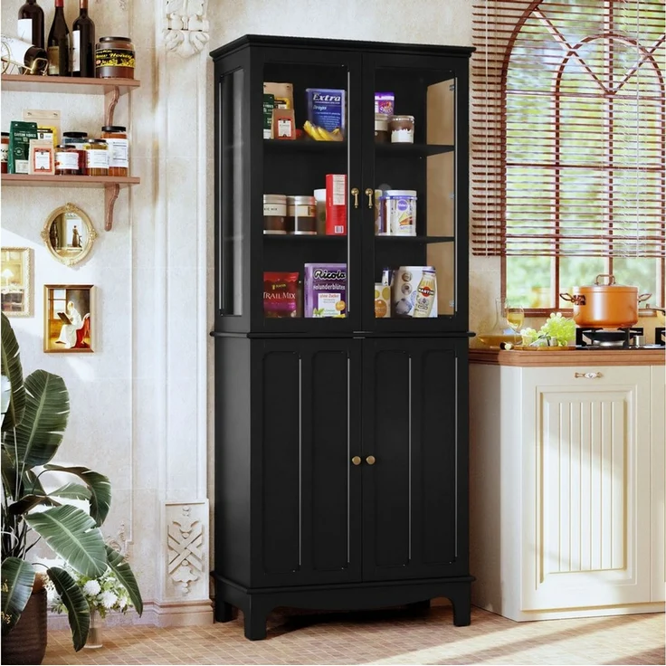 HOLTICO Hochschrank Freistehender küchenschränke mit Glastür, Glasküchenschrank, 183 cm (1-St) klassischer hoher Schrank mit Glastür und verstellbaren Regalen – Bild 2