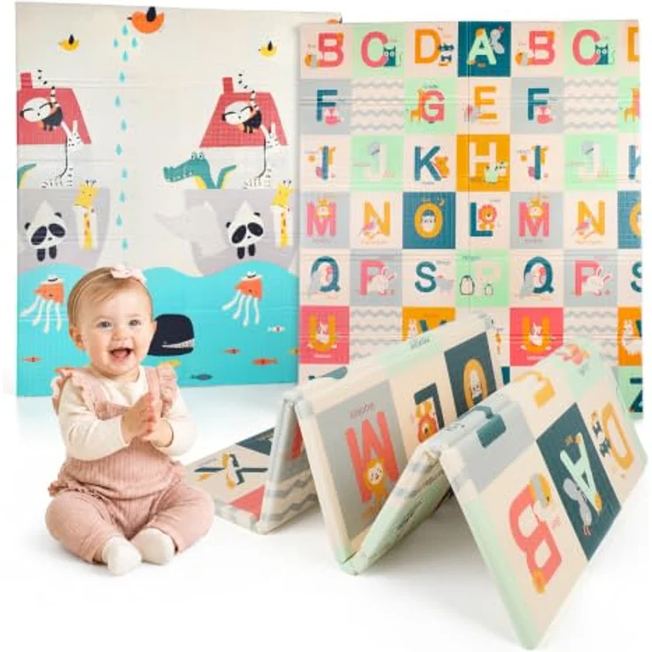 Dripex Krabbelmatte Baby Faltbar 200x180x1.5 CM Kinder Spielmatte BPA-frei | Groß Spieldecke Rutschfeste Krabbeldecke Wendbar Tragbar & Wasserdicht für Kinderzimmer Wohnzimmer (ab 0 Monate) – Bild 1