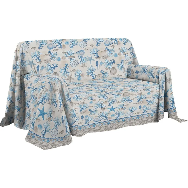 PENSIERI DELICATI Sofaüberwurf 250x290 cm, hergestellt in Italien, Überwurf aus 100% Reiner Baumwolle, Marineblau, ideal als Überwurf oder Tagesdecke für den Sommer (Doppelbett) – Bild 1