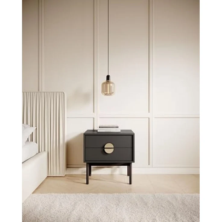 Selsey Nachttisch Beistellschrank Beistelltisch Nachtschrank 55 cm Mit 2 Schubladen Schwarz Stahlrahmen Stoon – Bild 6