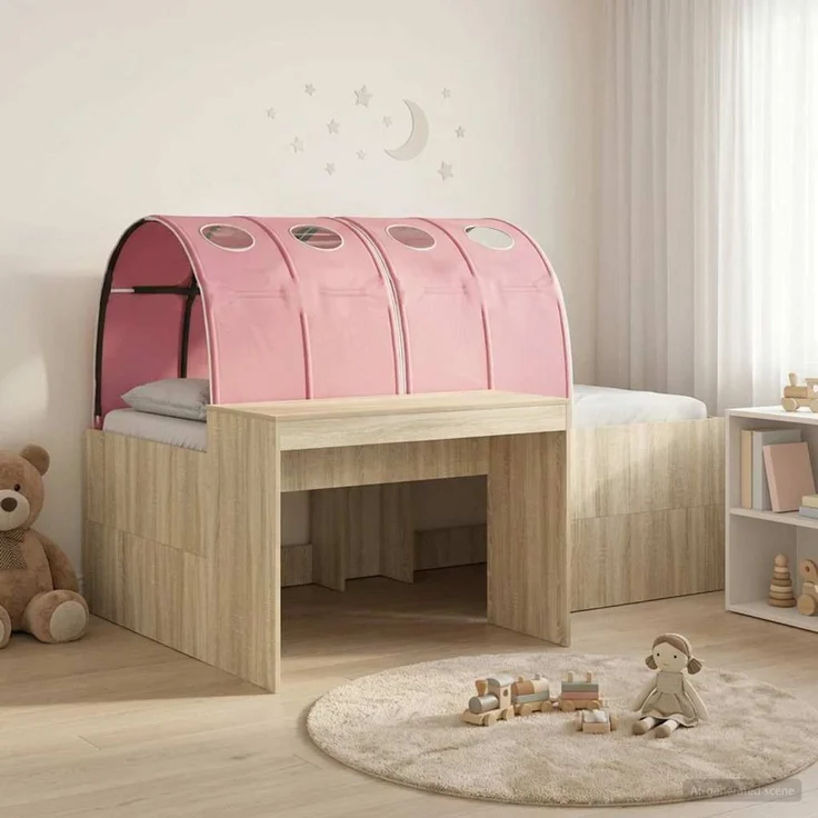 vidaXL Bett mit Tunnel 3 Stk. Artisian Eiche und Pink Holzwerkstoff 3423662 – Bild 1