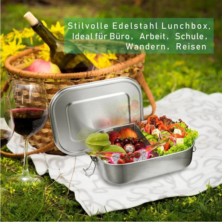 Clanmacy Lunchbox Edelstahl Brotdose mit Fächern Auslaufsichere Lunchbox BPA frei, Edelstahl, (Packung, 1400ml, 1200ml, 800ml), Edelstahl, BPA-frei, plastikfrei, Auslaufsicher – Bild 4