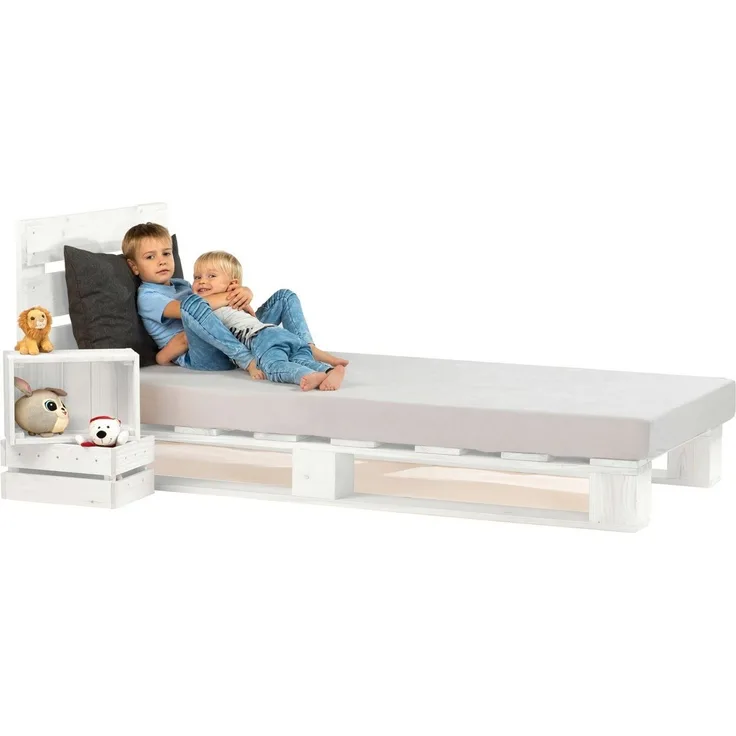 sunnypillow 90x200 cm Palettenbett mit Kopfteil Weiß Massivholzbett Bett aus Paletten Palettenmöbel Fichte europalette Weiss 80 90 100 120 140 160 180 200 220 240x200 cm