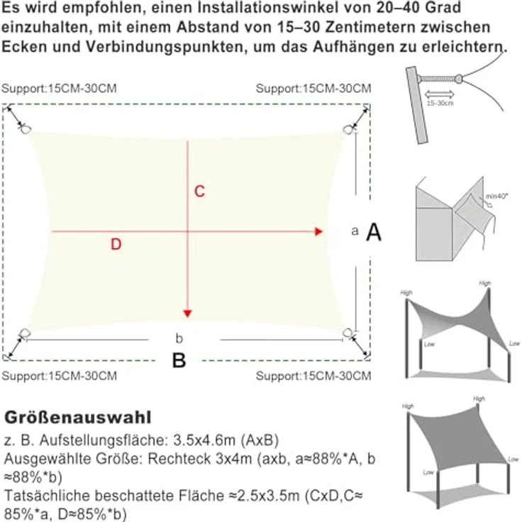 SUNNY GUARD Sonnensegel Wasserdicht 2x4m Rechteckig Sonnenschutz Wetterschutz Segel Baldachin UV Schutz für Balkon Terrasse Garten, Dunkler Creme – Bild 5
