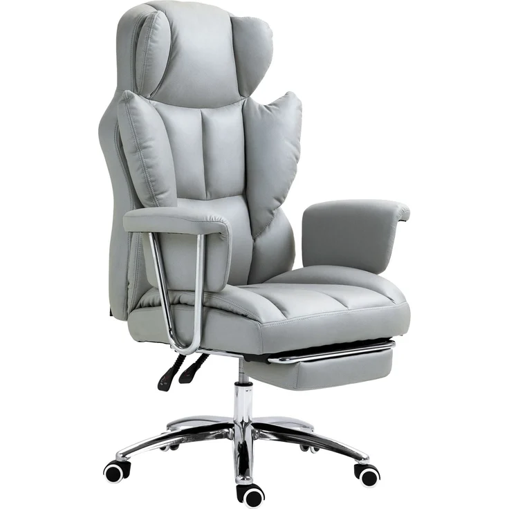 MELAYR, Ergonomischer Bürostuhl, gepolstert, mit Fußstütze, verstellbarer Lehne, 74 x 65 x 128 cm, Hellgrau – Bild 2