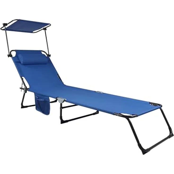 Ambia Garden Gartenliege, klappbar und verstellbar, blau, Metall/Textil mit Polyesterfüllung, UV-beständig, regenabweisend, rostfrei, 55x24x185 cm