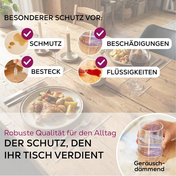 Beautex Platzset, Platzset, Tischschutz transparent, leicht mattiert, Größe wählbar, (6-St), abwischbar, 1,6 mm Dicke, robust, langlebig, rutschfest, reißfest – Bild 2