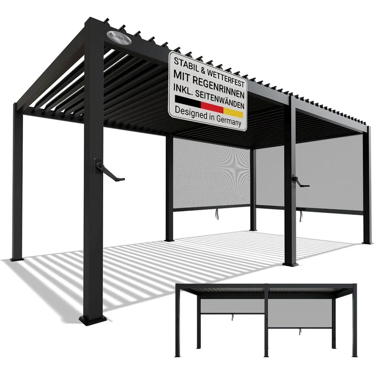 Juskys Lamellendach Tahiti 3x5,9 m inkl. 2x Seitenwand 3 m in Anthrazit - Terrassenüberdachung stabil & wetterfest - Überdachung für Garten & Terrasse – Bild 1