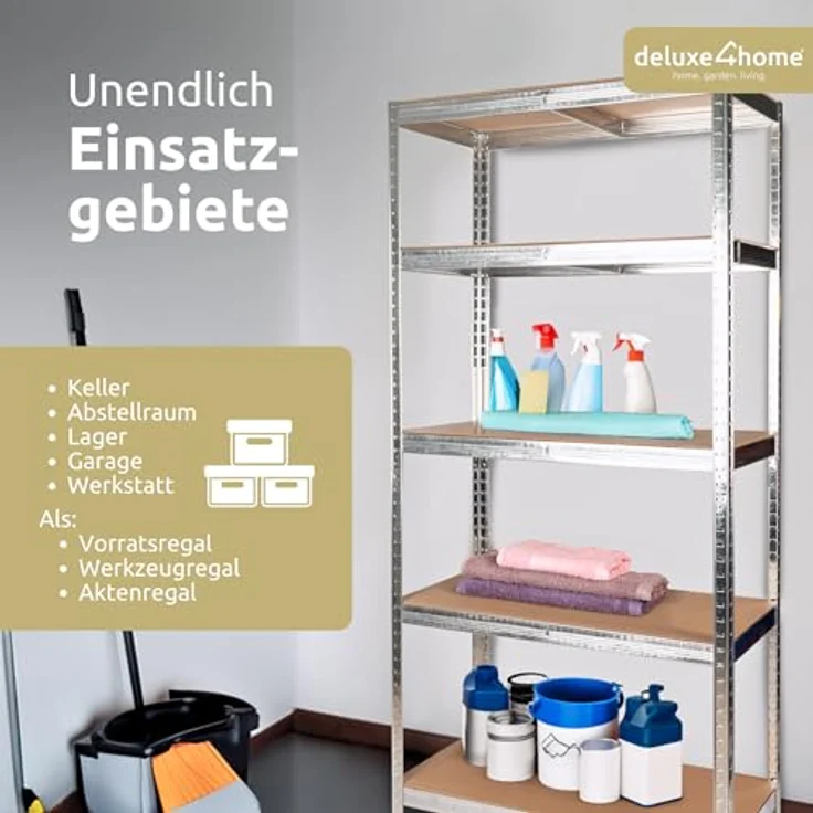 deluxe4home Schwerlastregal 2er Set Kellerregal verzinkt I 40x90x180 cm I Lagerregal bis 875kg – Bild 8