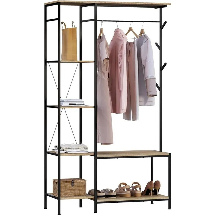 EUGAD Kleiderständer, (1 St), mit Sitzbank, 3 in 1 Design, 100 x 175 x 40 cm