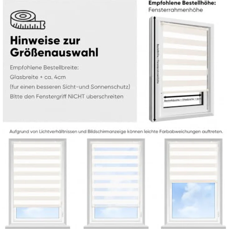 Sekey Doppelrollo Klemmfix ohne Bohren für Fenster | Duo Rollo Jalousie Sonnenschutz Wandmontage Deckenmontage Klemmrollo für Fenster & Tür Beige – Bild 3