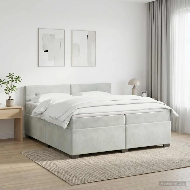 vidaXL Boxspringbett mit Matratze Hellgrau 200 x 200 cm Samt 3450782 – Bild 1