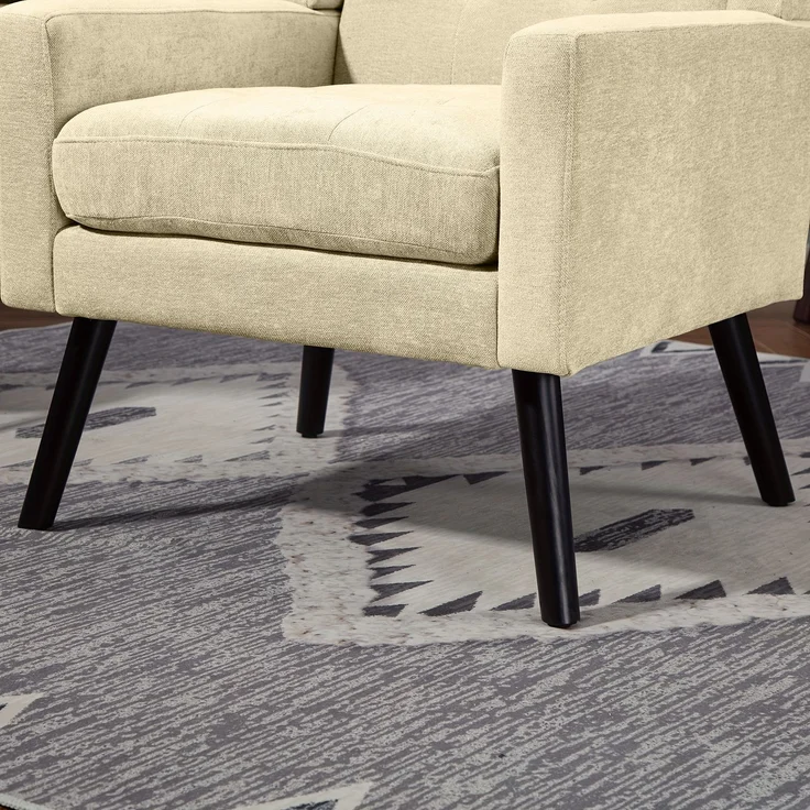 LVHOM Sessel aus Leinenstoff mit Knopfsteppung, Relaxsessel mit Massivholzbeinen, Polstersessel für Wohnzimmer & Büro, bis 130kg, Beige – Bild 4