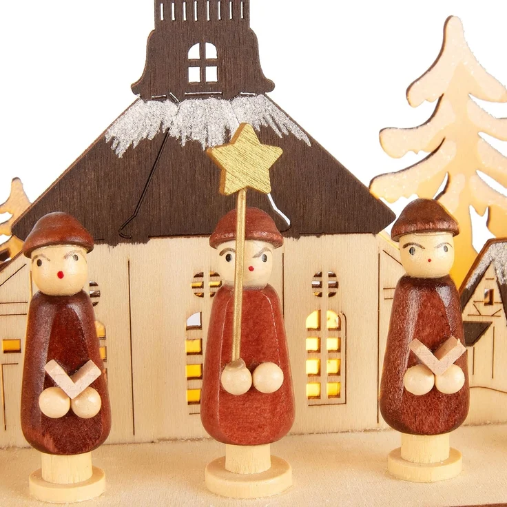 BRUBAKER LED Schwibbogen 3D Lichterbogen - Sternsinger - LED-Beleuchtung mit Batterie und Kabel (1-tlg), Holz Natur - 27 x 40 x 7,5 cm - Handbemalte Figuren – Bild 5