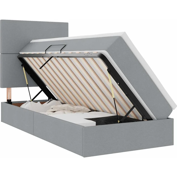 vidaXL LED-Speicherbett mit Matratze Hellgrau 90 x 200 cm Stoff 3372327 – Bild 2
