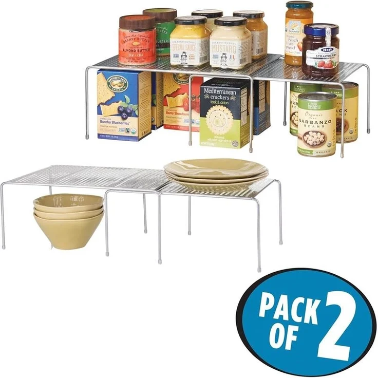Küchenregal Teleskop silber ausziehbar Geschirrregal 2er Set Metall Rack mDesign – Bild 4