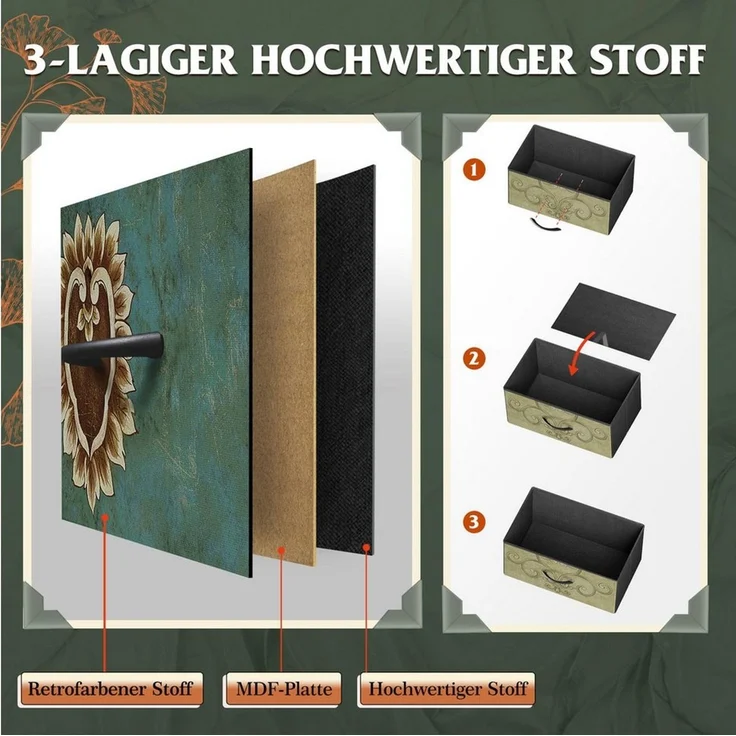 WLIVE Kommode mit 9 Stoffschubladen, Schubladenkommode 100 × 30 × 102 cm (mit 7 Stoffschubladen, Schubladenkommode mit Holzfront, Sideboard 100 cm im Vintage-Look), Stauraumkommode für Schlafzimmer, Wohnzimmer und Flur – Bild 2