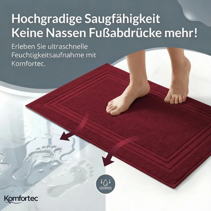 Komfortec Badvorleger Set 2 Teilig, Frottee Duschvorleger, Waschbar Duschmatte & Badteppich, 600 g/m² &100% Baumwolle, Saugfähig & Schnelltrocknend, 50x70 cm, Aurorarot – Bild 2