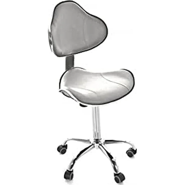 QUIRUMED Ergonomischer Hocker mit Gaslift, Basis mit 5 Rädern, silberfarben, höhenverstellbar, Struktur aus verchromtem Stahl, Kunstleder, Ästhetik, Physiotherapie, medizinische Zentren, Büro