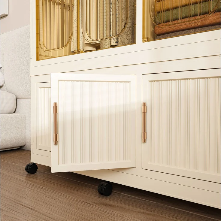 Kleiderschrank aus Kunststoff mit 9 Magnettüren und Rollen, faltbar, 92×45×196 cm, cremeweiß – Bild 10
