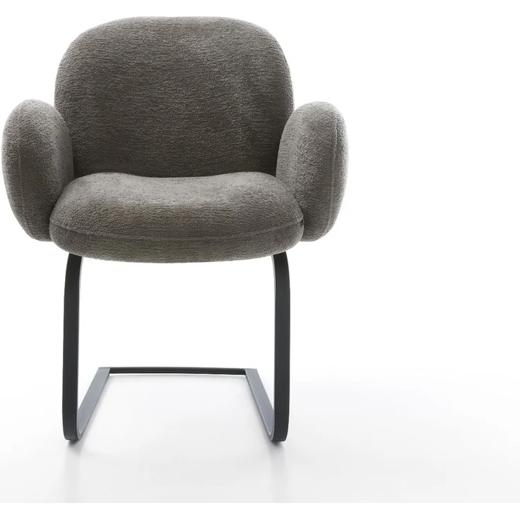 Freischwinger Nube-Flex mit Armlehnen Bouclé Soft Schlamm Freischwinger flach Schwarz Taschenfederkern – Bild 2