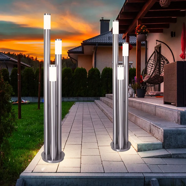 2er Set Stehlampe, Edelstahl silber, 3-Säulen, H 170 cm – Bild 3