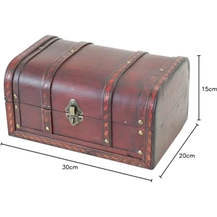 HMF Schatzkiste Schatztruhe aus Holz mit Metallschloss, dekorative Holztruhe 30 x 20 x 15 cm, Spanien – Bild 8