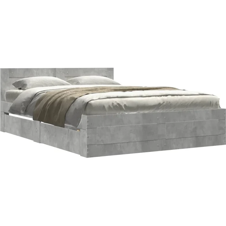 vidaXL Bettgestell mit Kopfteil Betongrau 120x200 cm Holzwerkstoff 3295572 – Bild 1