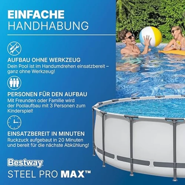 Steel Pro MAX™ Frame Pool Komplett-Set mit Filterpumpe Ø 549 x 122 cm, lichtgrau, rund – Bild 5