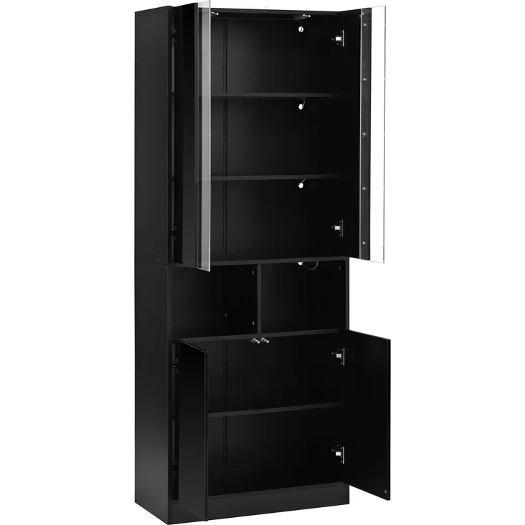 DESVIAE Garderobenschrank Hochschrank Schwarz aus MDF/Spanplatte – 70x180x35 cm – LED-Beleuchtung, Acryl-Sichtfenster – Bild 7