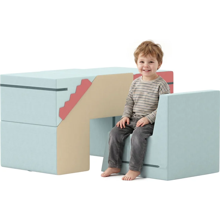 2-teiliges Schaumstoff-Bausteine ​​​​für Kleinkinder mit abnehmbaren Bezügen, Indoor-Kletter- und Krabbelspielset, Blau--Mehrfarbig--44x39x79cm--CHENHAONING – Bild 2